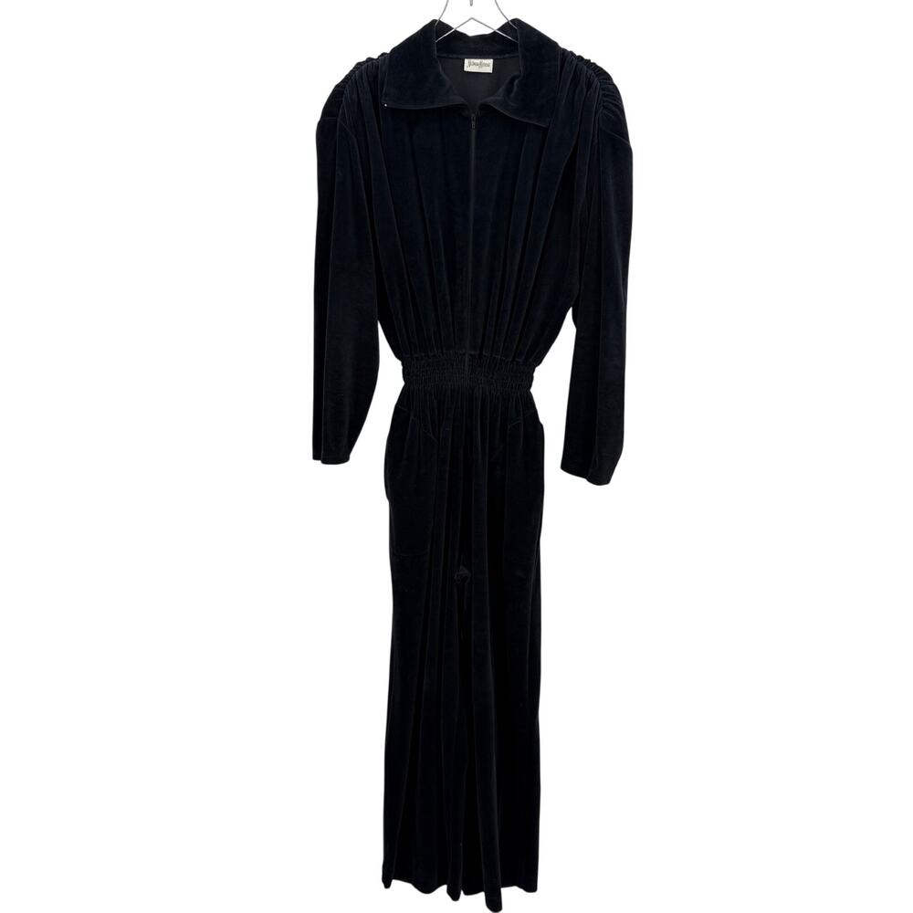 Vintage Neiman Marcus Black Velour Wide Leg Jumpsuit Small / Medium 70s 80s